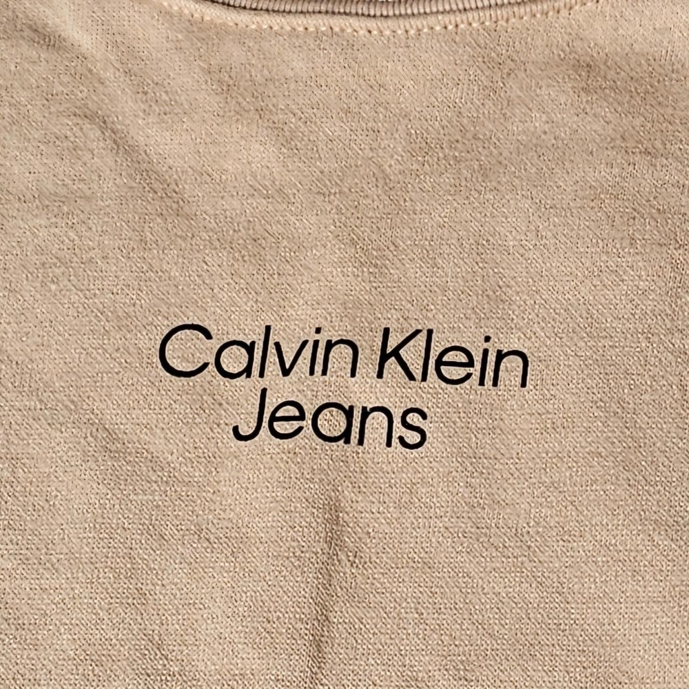 Calvin Klein Jeans Tan Mock Neck Logo Sweatshirt XL Pullover Graphic Sleeve Back - Picture 3 of 9